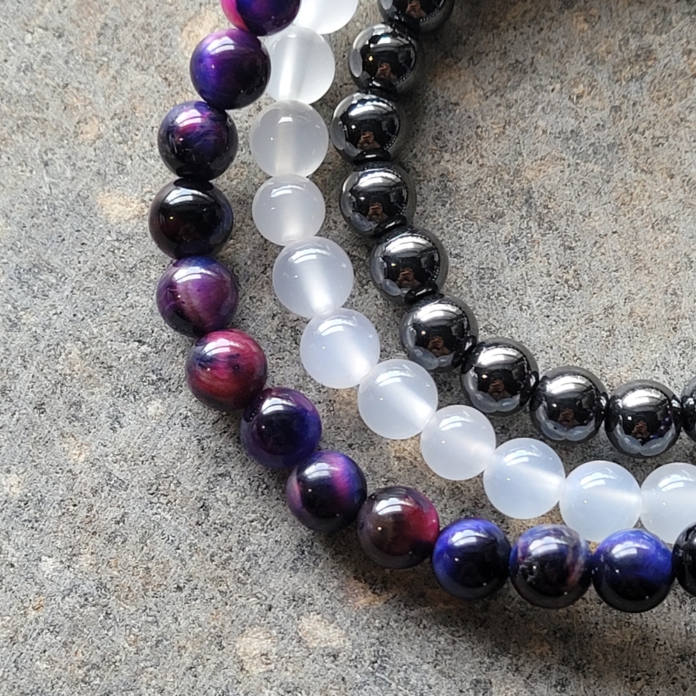 Opal Gemstone Bead Bracelet Set of 3